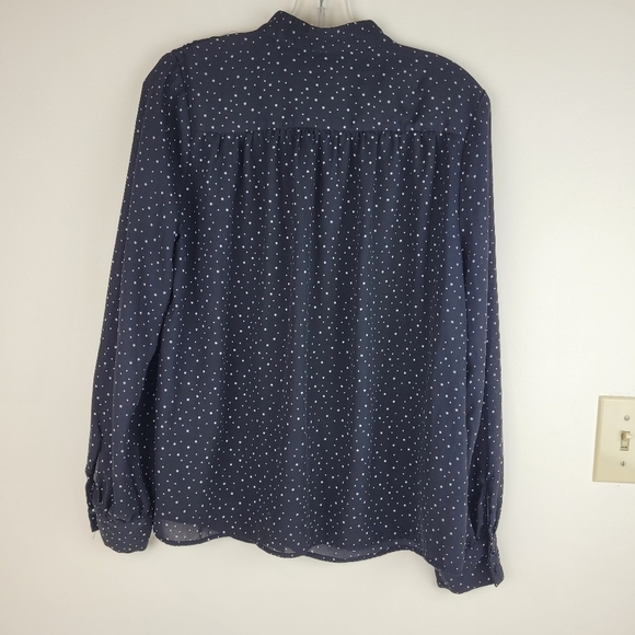 Who What Wear black long sleeve blouse white stars ruffle lace front button up M - Picture 5 of 11